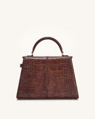 Elise Large Croc-Embossed Top Handle Bag - Chestnut Brown