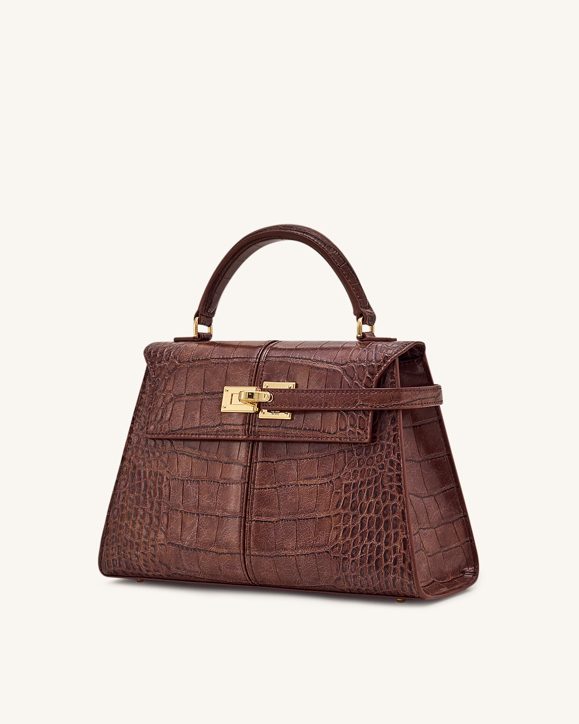 Elise Large Croc-Embossed Top Handle Bag - Chestnut Brown | JW PEI