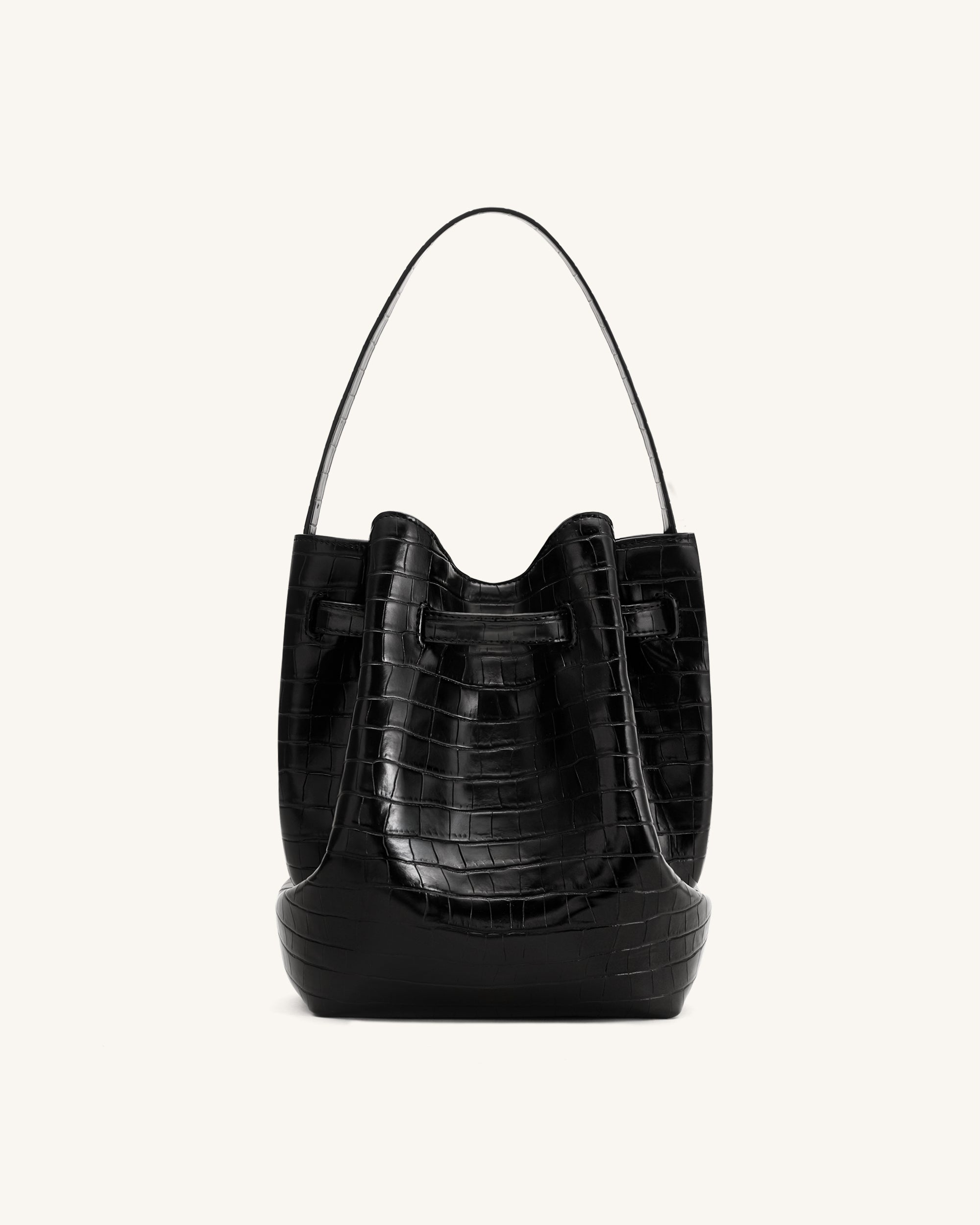 Clara Lock Accent Bucket Shoulder Bag - Black Croc | JW PEI