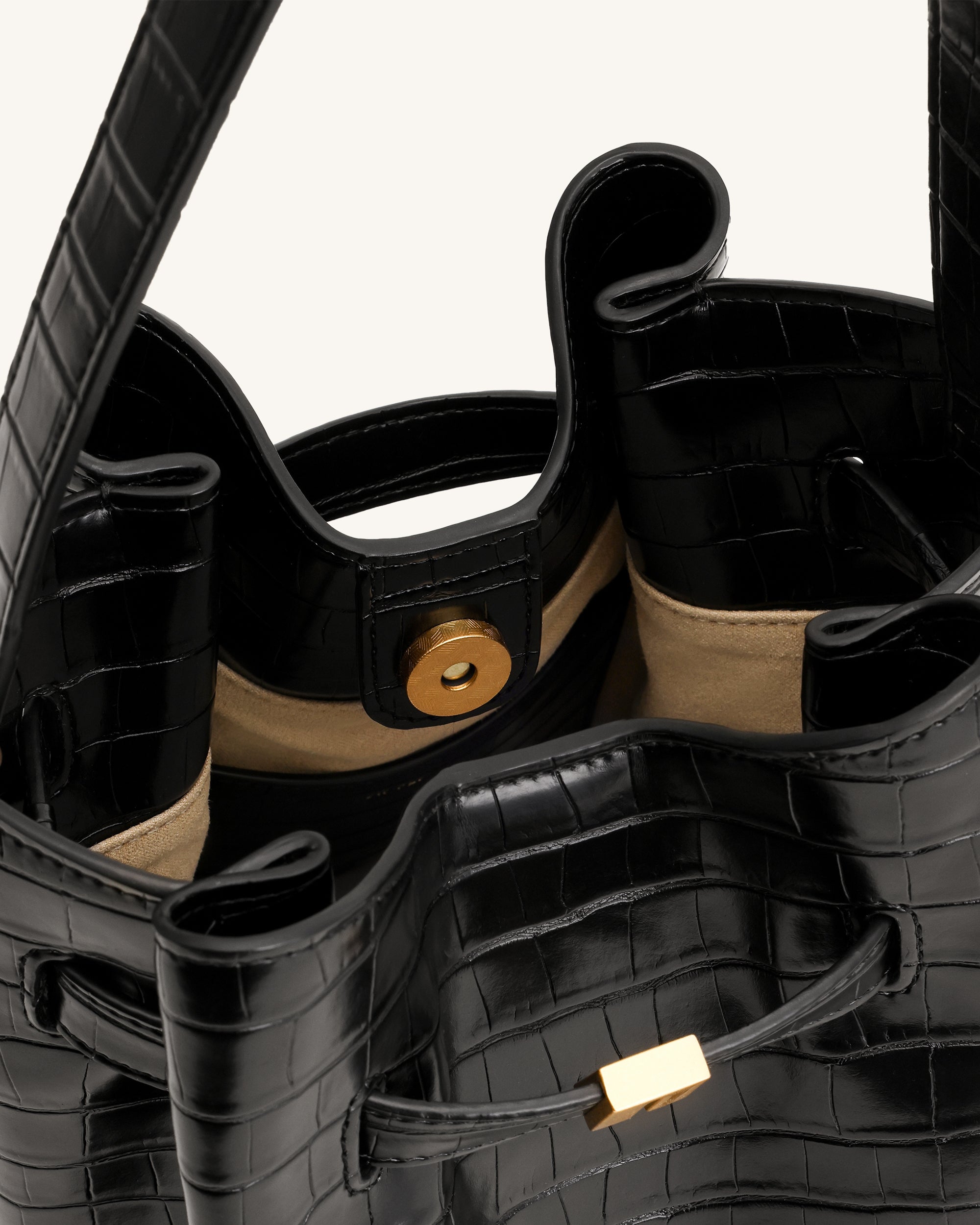 Clara Lock Accent Bucket Shoulder Bag - Black Croc | JW PEI
