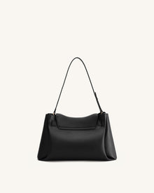 Rhea Pebbled Double Buckle Shoulder Bag - Black