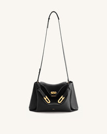 Rhea Pebbled Double Buckle Shoulder Bag - Black