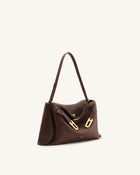 Rhea Pebbled Double Buckle Shoulder Bag - Dark Brown