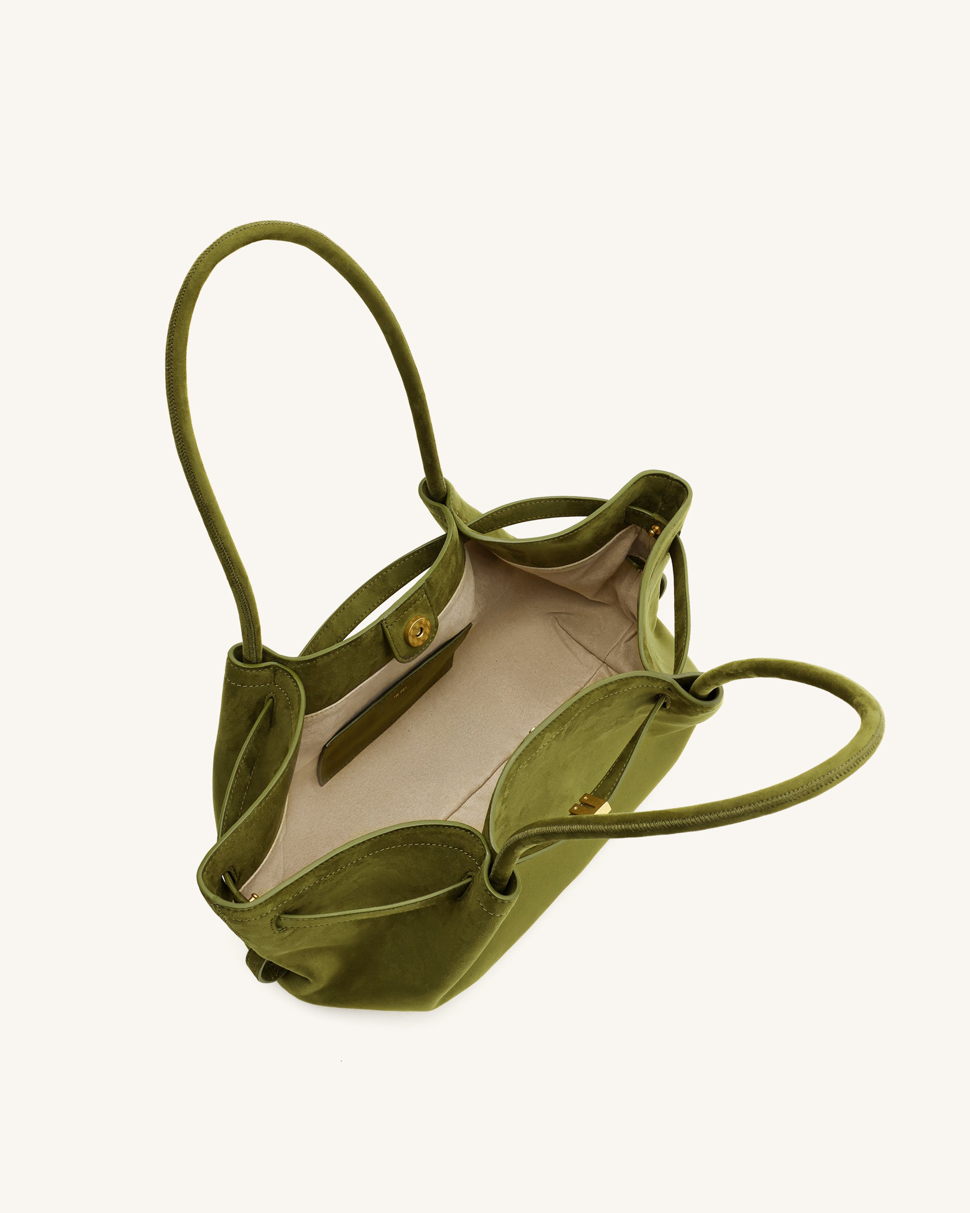 Hana Wide Faux Suede Tote Bag - Olive Green | JW PEI