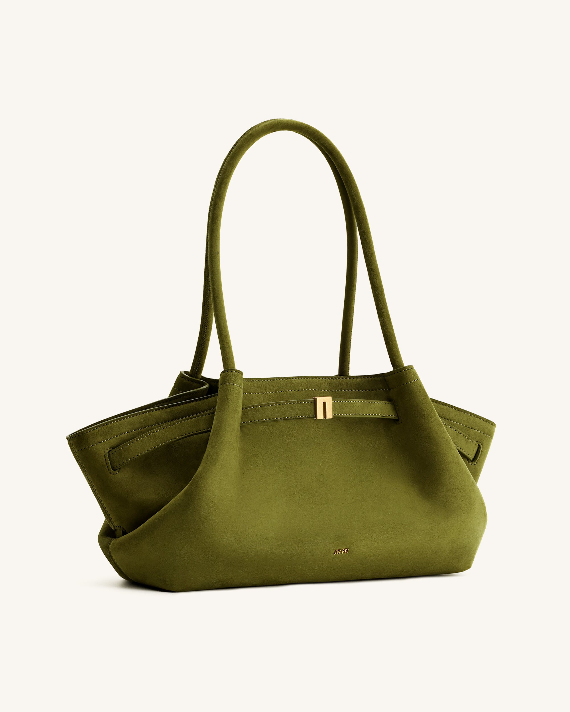 Hana Wide Faux Suede Tote Bag - Olive Green | JW PEI