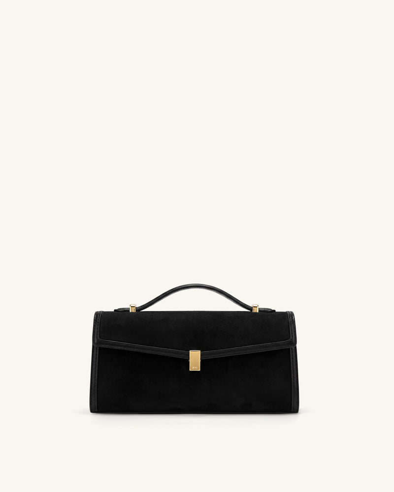Delphine Faux Suede Top Handle Bag - Black