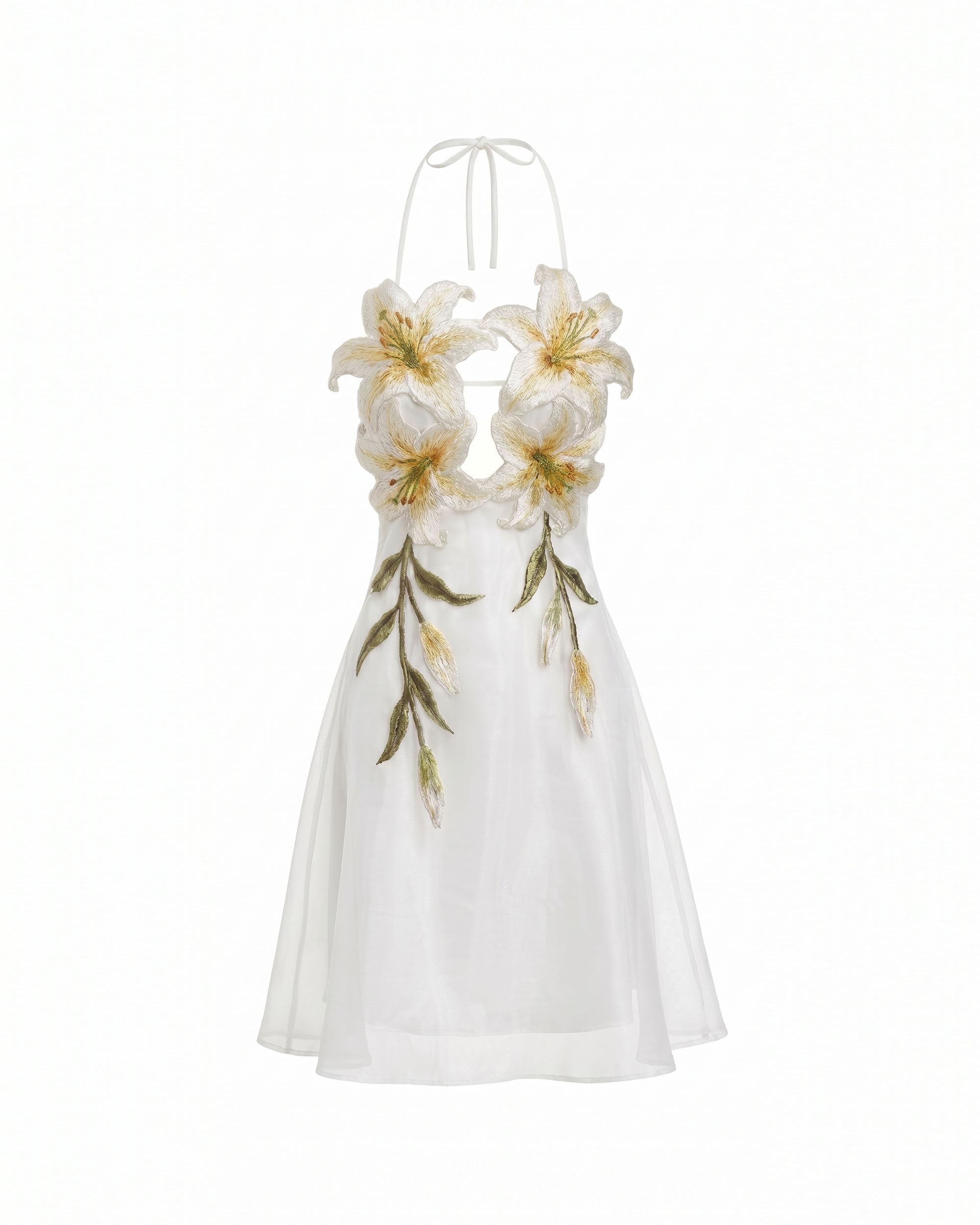 Lily-Embroidered Halter Mini Dress - White | JW PEI