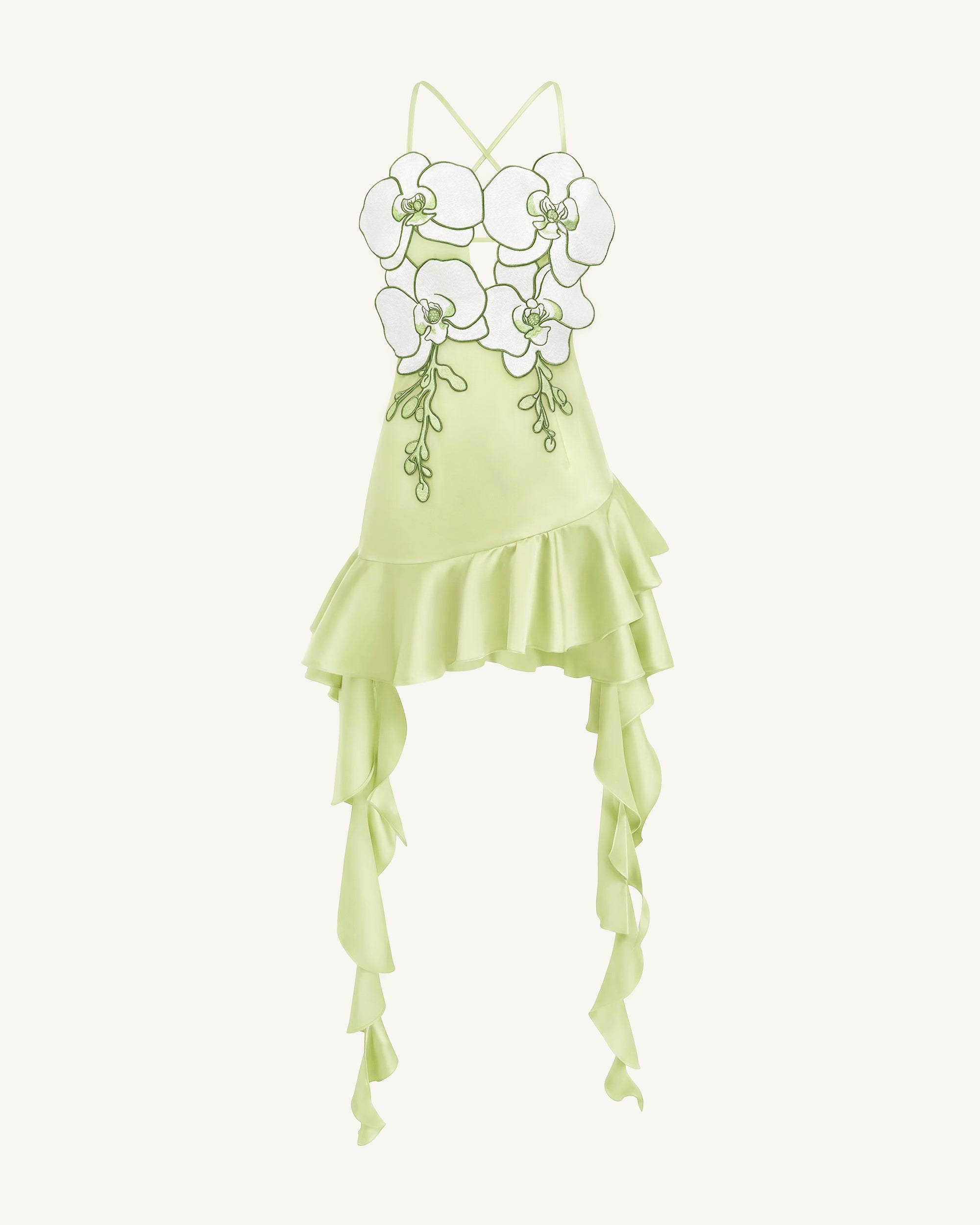 Orchid Embroidered Ruffle Hem Mini Dress - Light Green | JW PEI