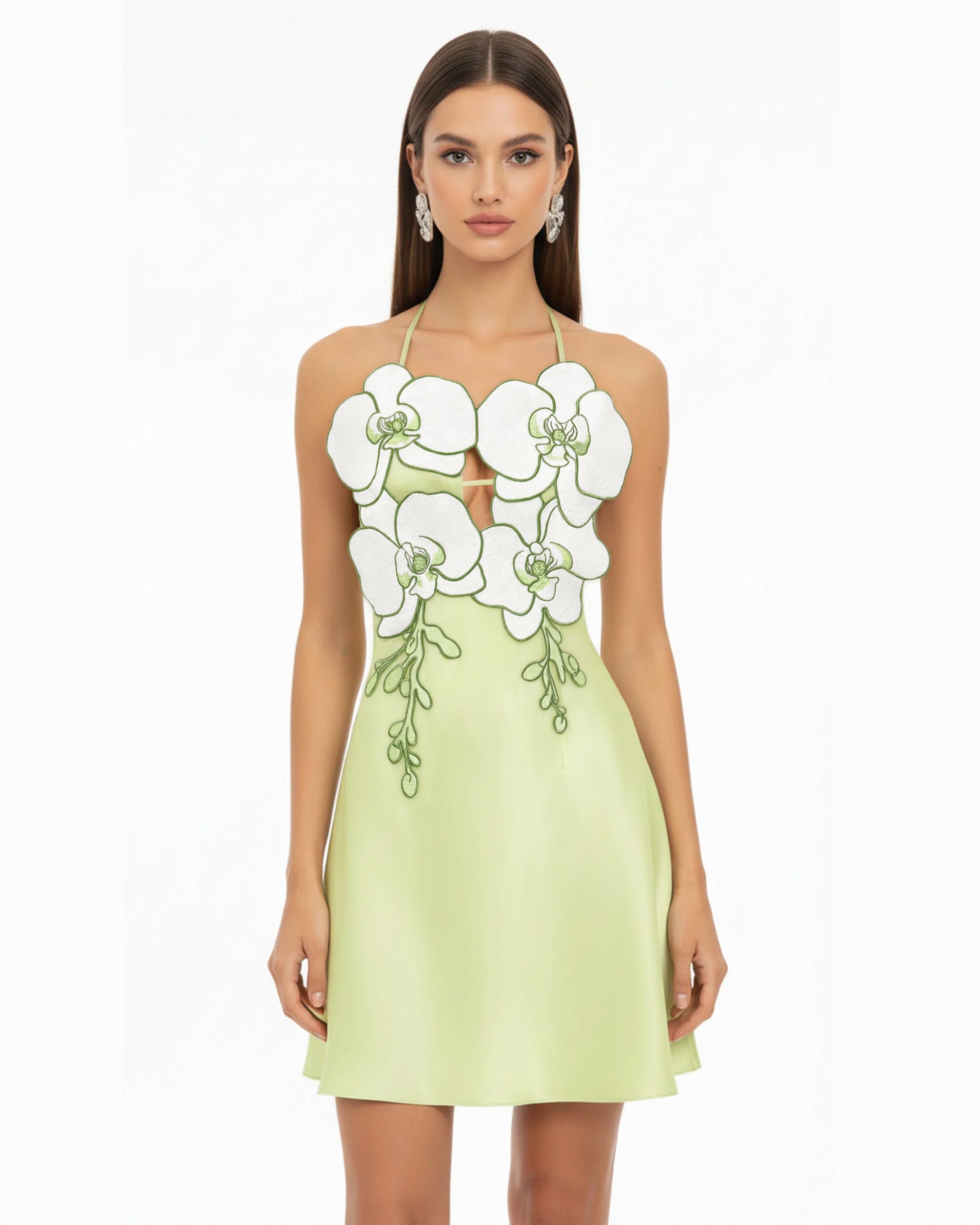 Orchid Embroidered Halter Mini Dress - Light Green | JW PEI