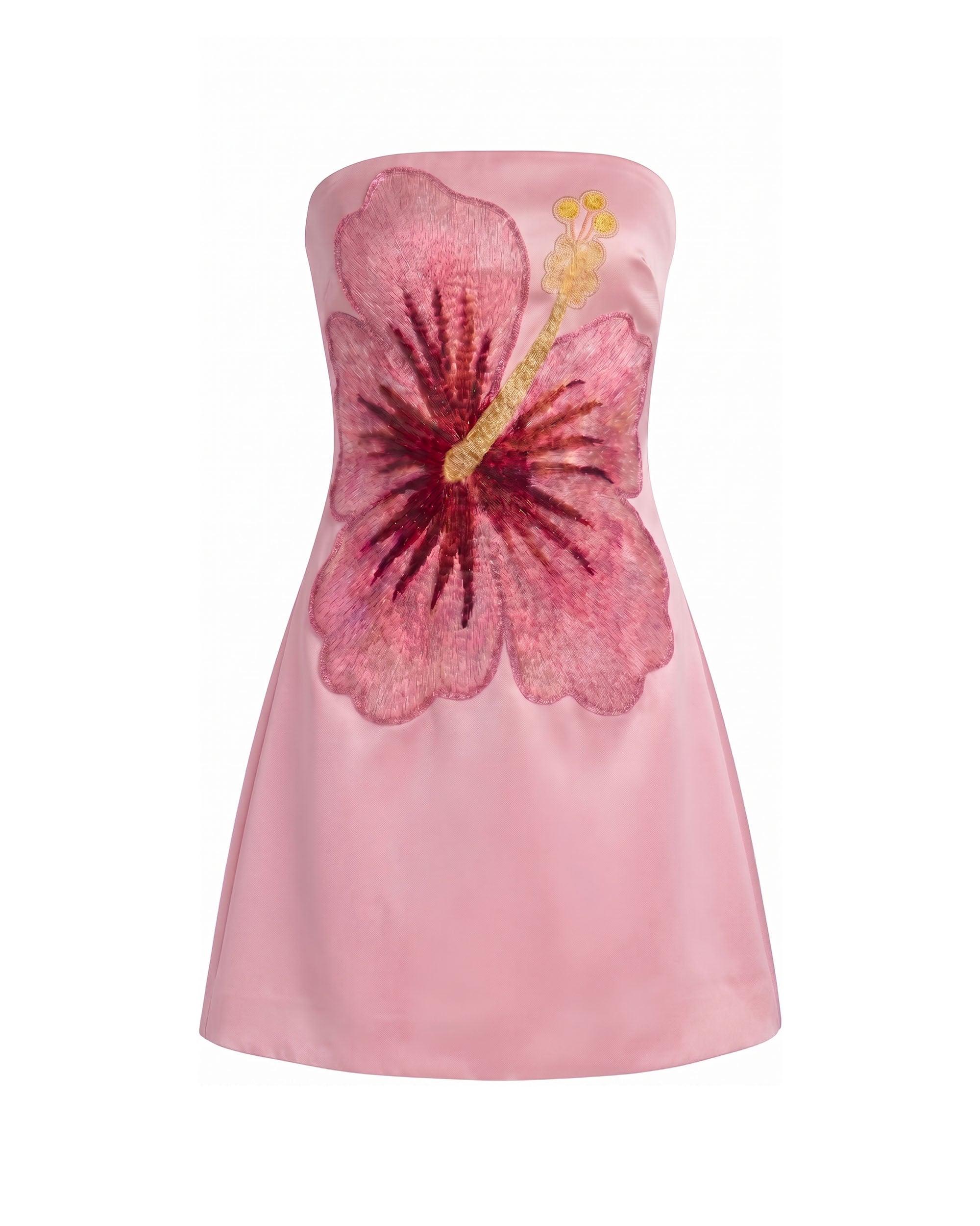 Hibiscus Embroidered Bandeau Mini Dress - Pink | JW PEI