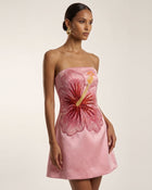 Hibiscus Embroidered Bandeau Mini Dress - Pink