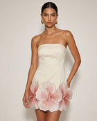 Hibiscus Embroidered Scalloped Mini Dress - Ivory