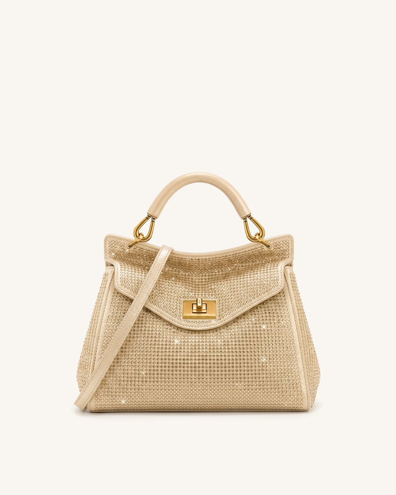 Lucia Classic Artificial Crystal Top Handle Bag - Champagne