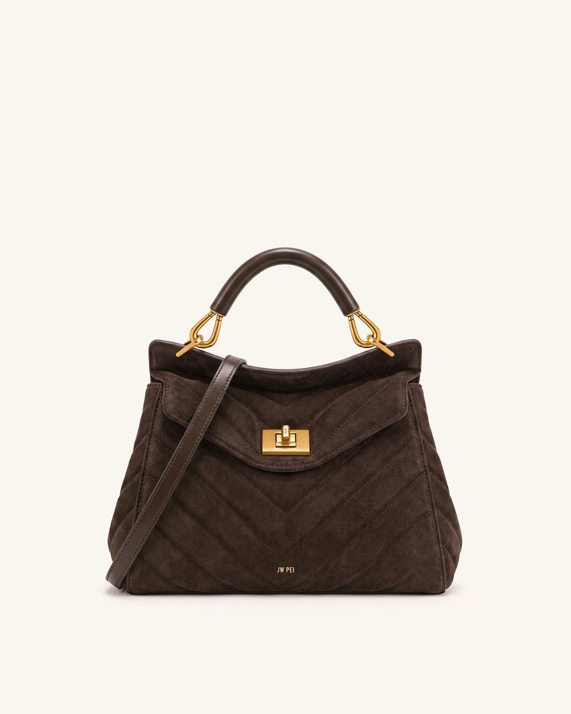 Lucia Classic Faux Suede Top Handle Bag - Amber Brown
