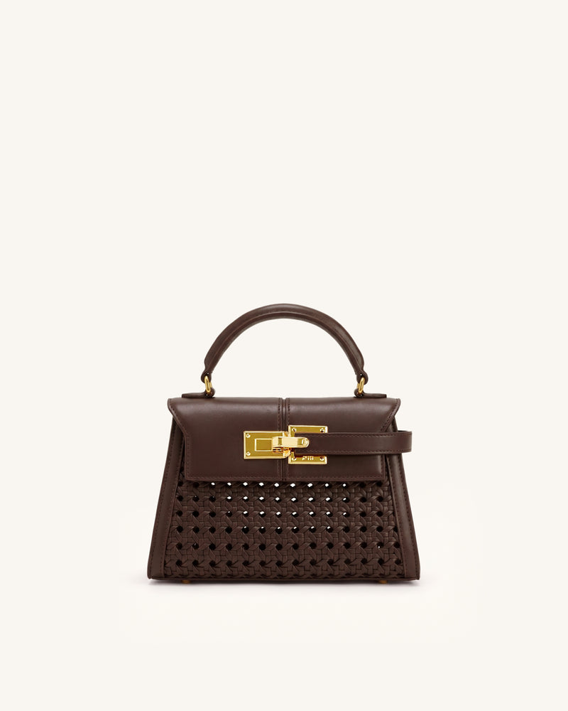 Elise Woven Top Handle Bag - Brown