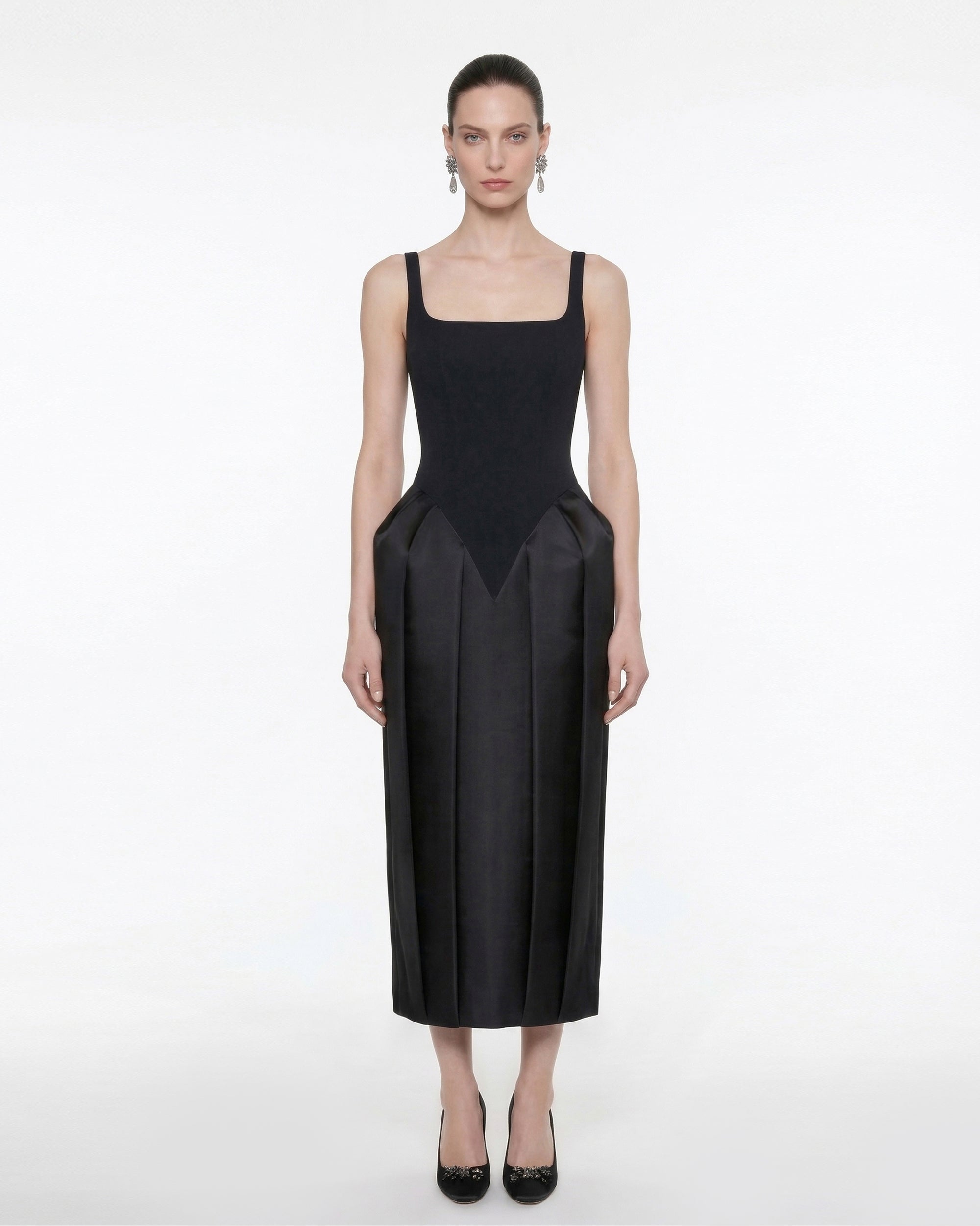 Square Neck Pannier Midi Dress