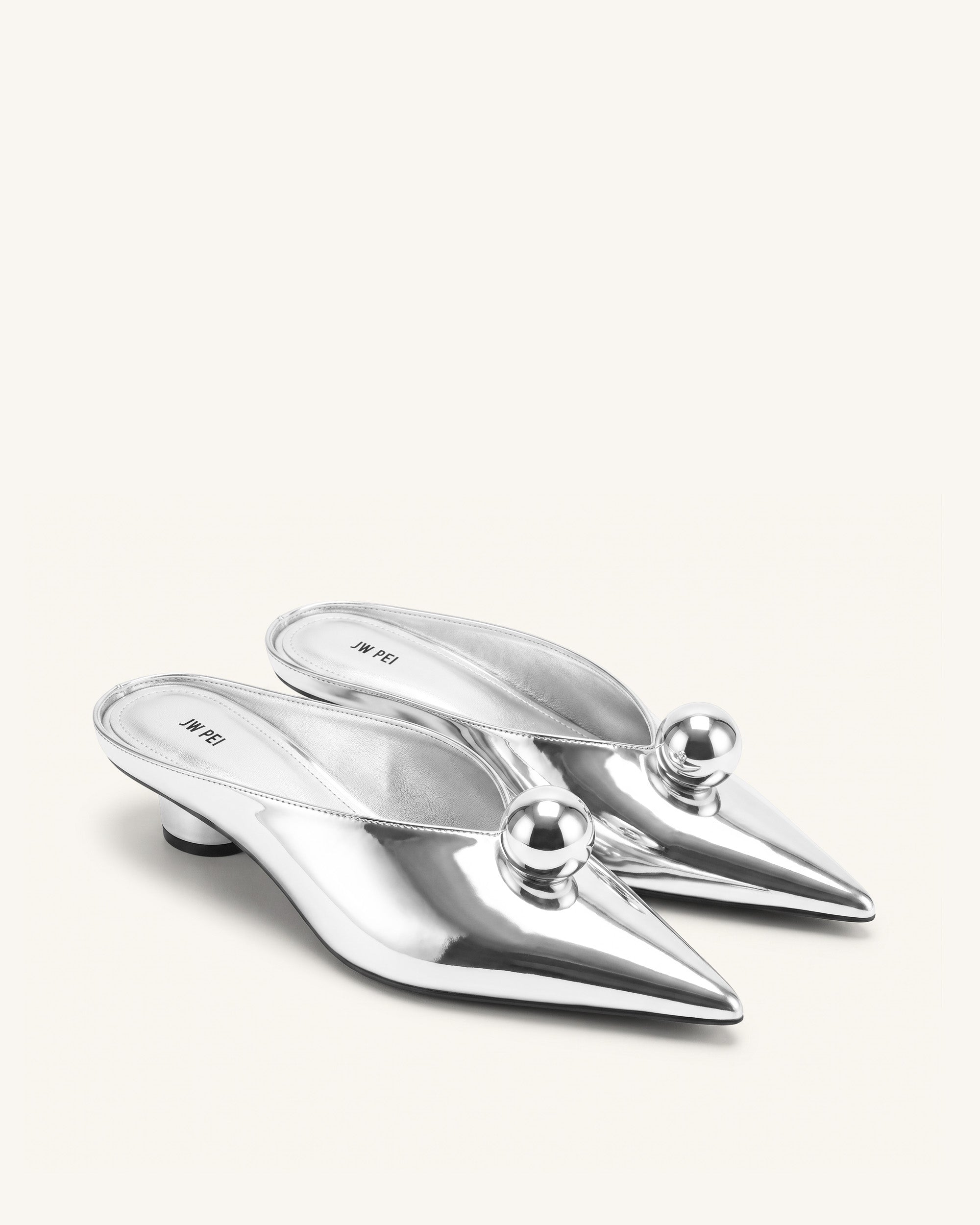 Helena Gold Sphere Pointed Toe Mules - Silver