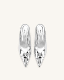 Helena Gold Sphere Pointed Toe Mules - Silver
