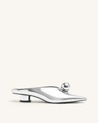 Helena Gold Sphere Pointed Toe Mules - Silver