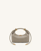 Ellie Faux Suede Metal Ring Embellished Top Handle Bag - Grey