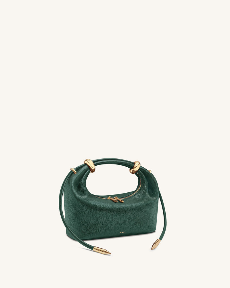 Ellie Metal Ring Embellished Top Handle Bag - Forest Green
