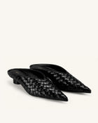 Helena Woven Textured Pointed Toe Mules - Black