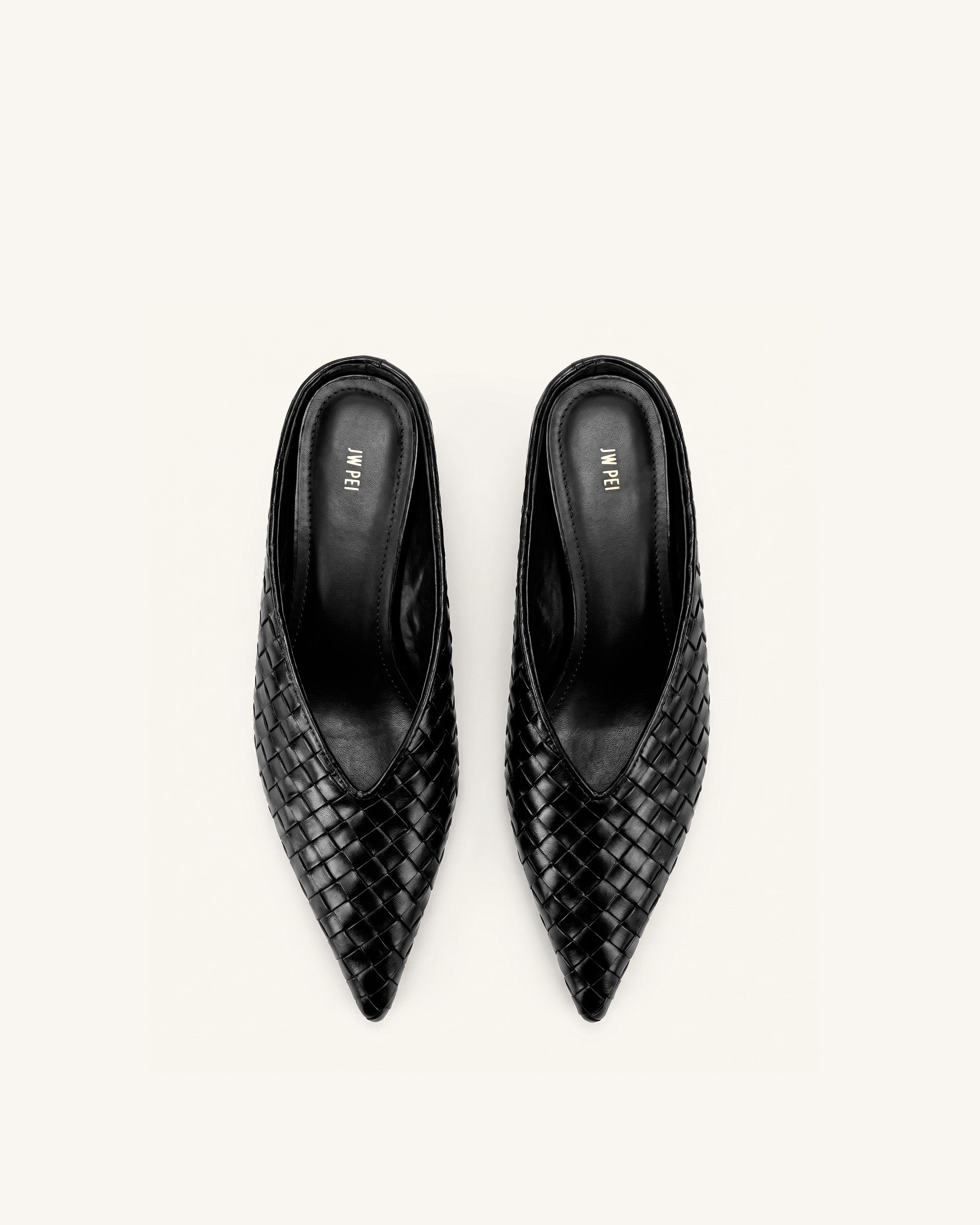 JW PEI ミュール Helena Woven Textured Pointed Toe Mules - Black | JW PEI