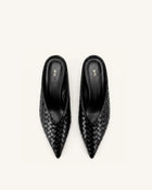 Helena Woven Textured Pointed Toe Mules - Black