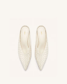 Helena Woven Textured Pointed Toe Mules - Beige