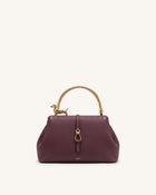 Bruna Dachshund Metal Handle Top Handle Bag - Burgundy