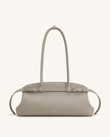 Arden Pebbled Belt Detail East-West Shoulder Bag - Taupe