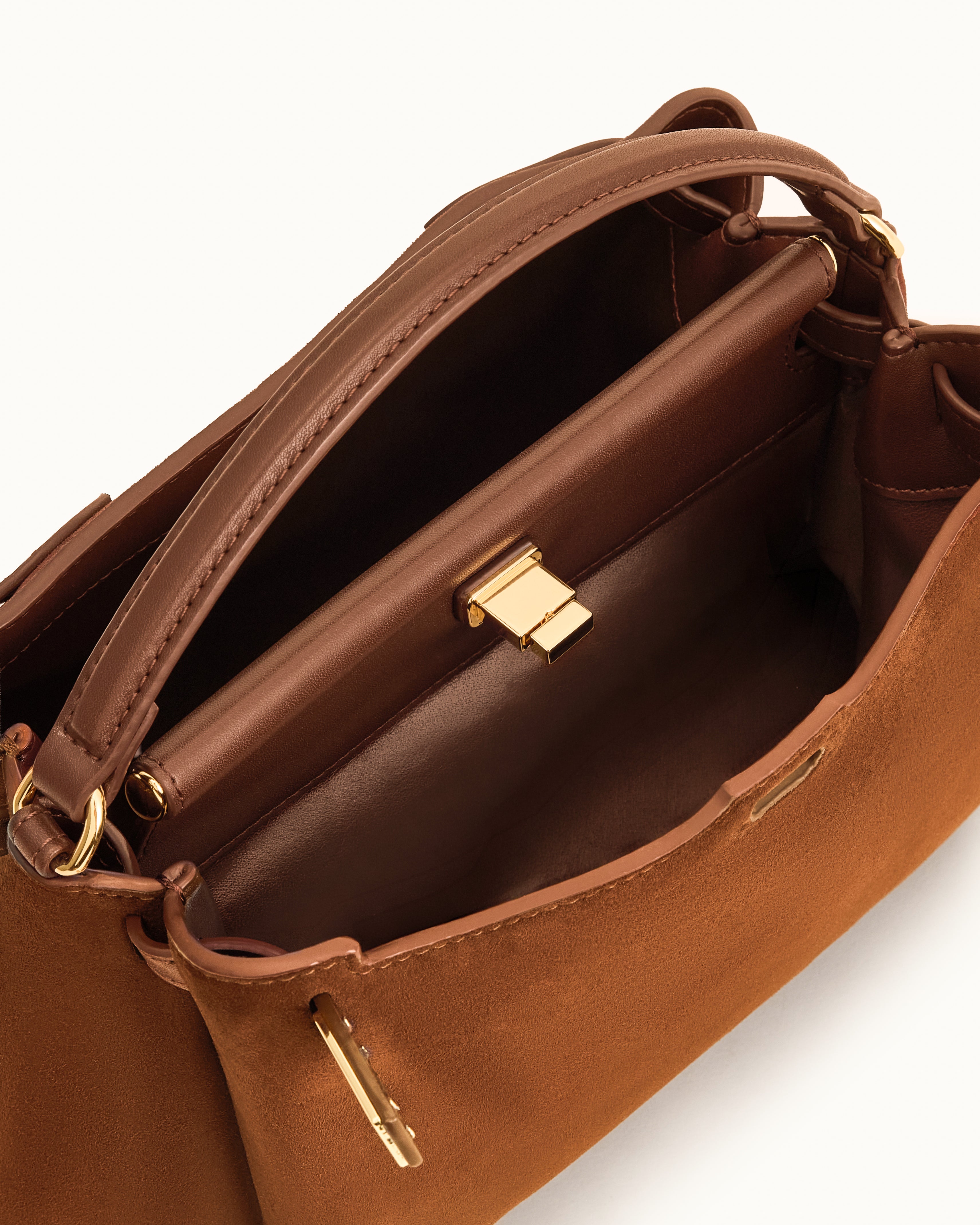 Carmen Faux Suede Top Handle Bag - Brown | JW PEI