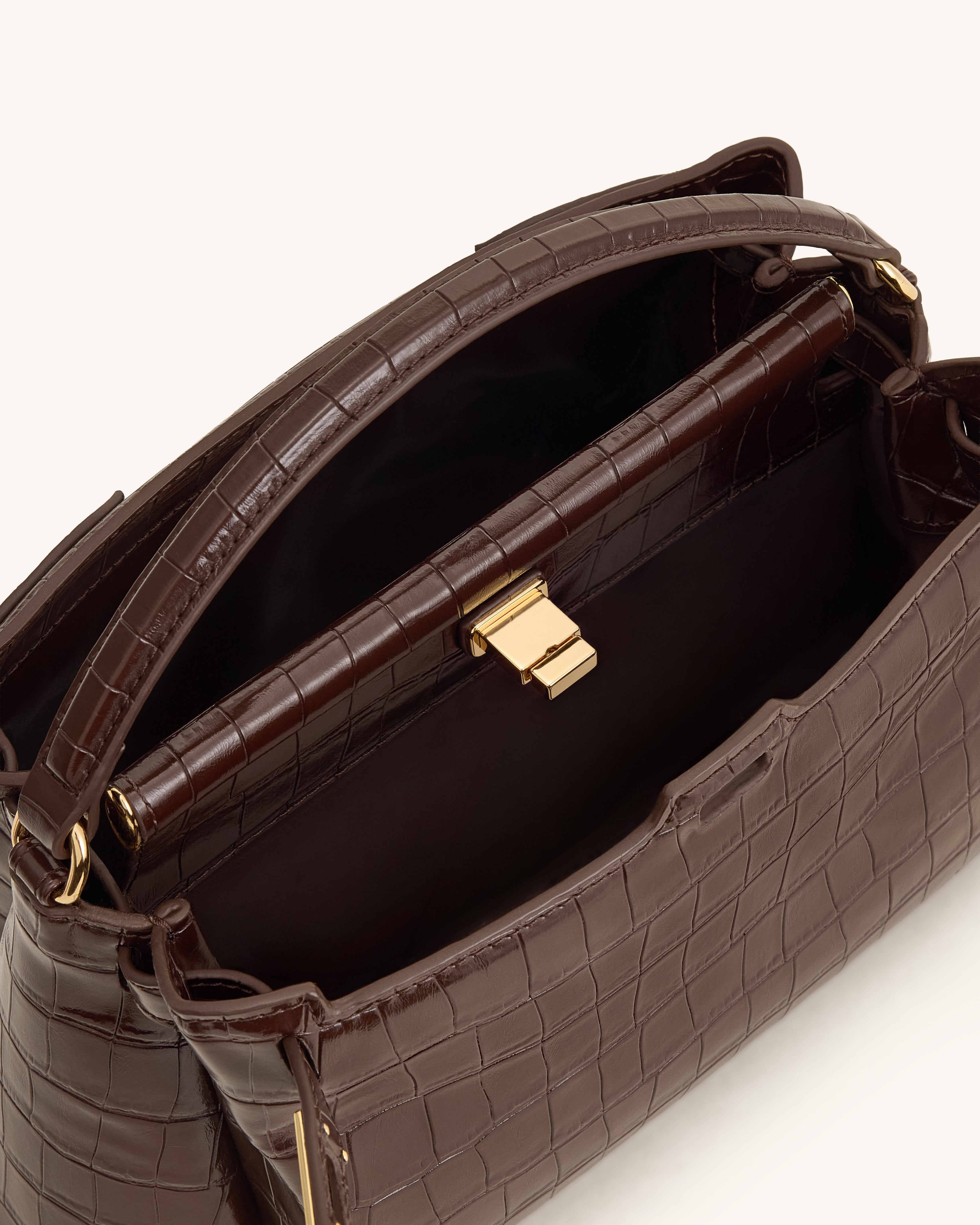 Carmen Top Handle Bag - Dark Brown Croc | JW PEI