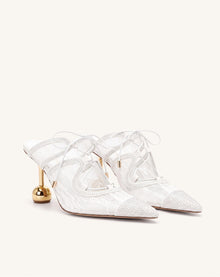 Sofia Lace Bow Mule Heels - White