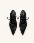 Sofia Lace Bow Mule Heels - Black