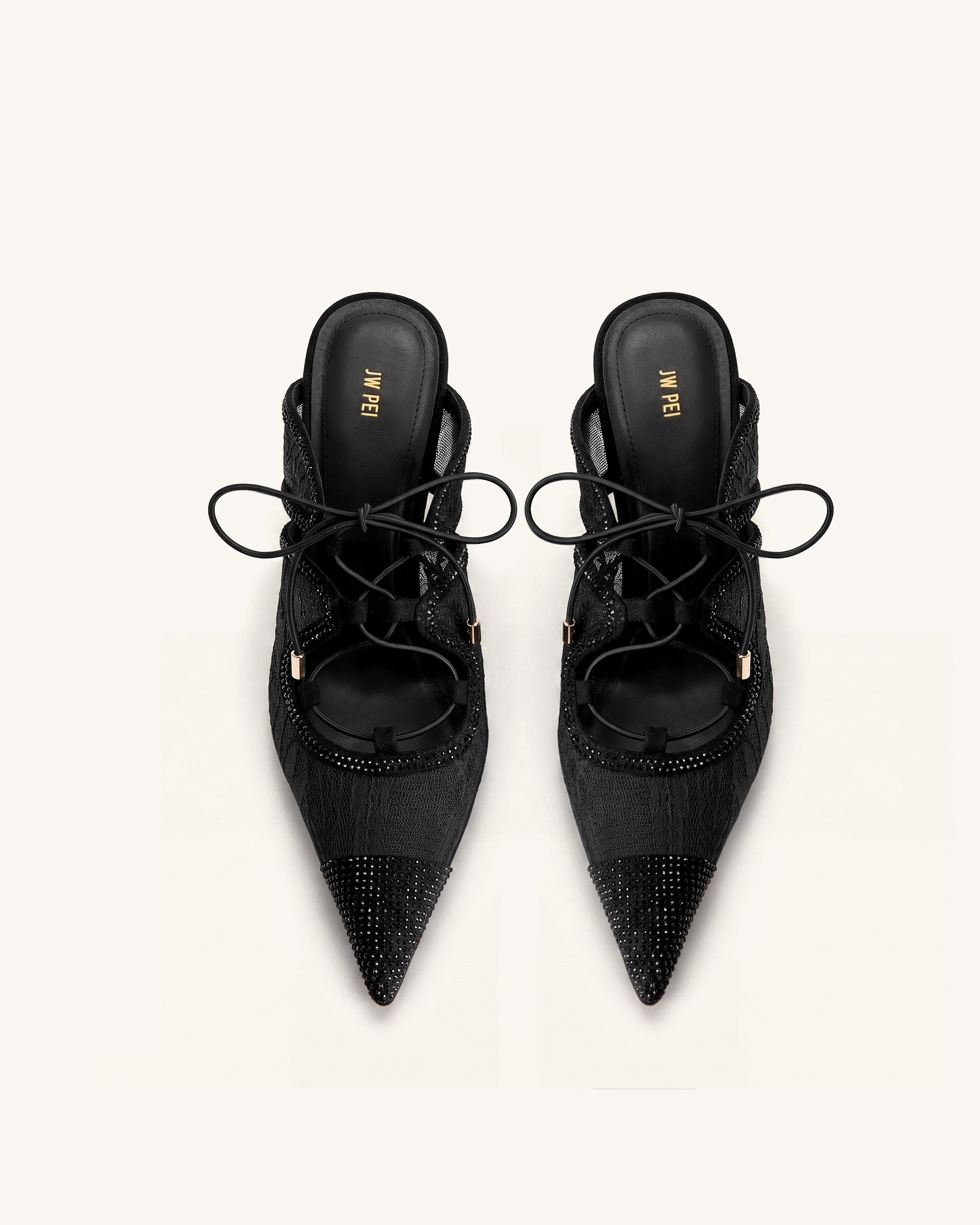Sofia Lace Bow Mule Heels - Black