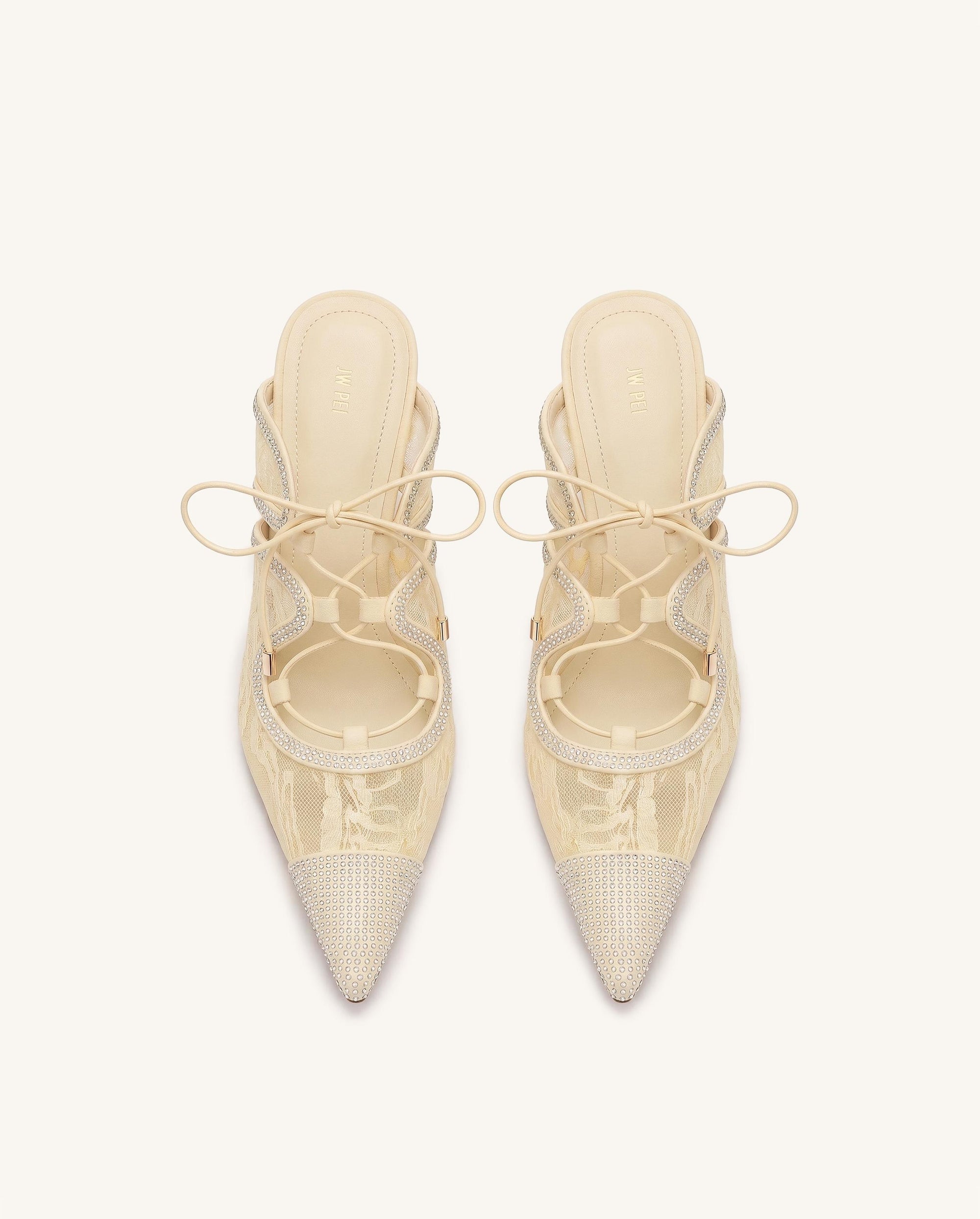 Sofia Lace Bow Mule Heels - Khaki