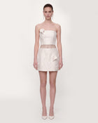 Floral Appliqué Strapless Crop Top - White