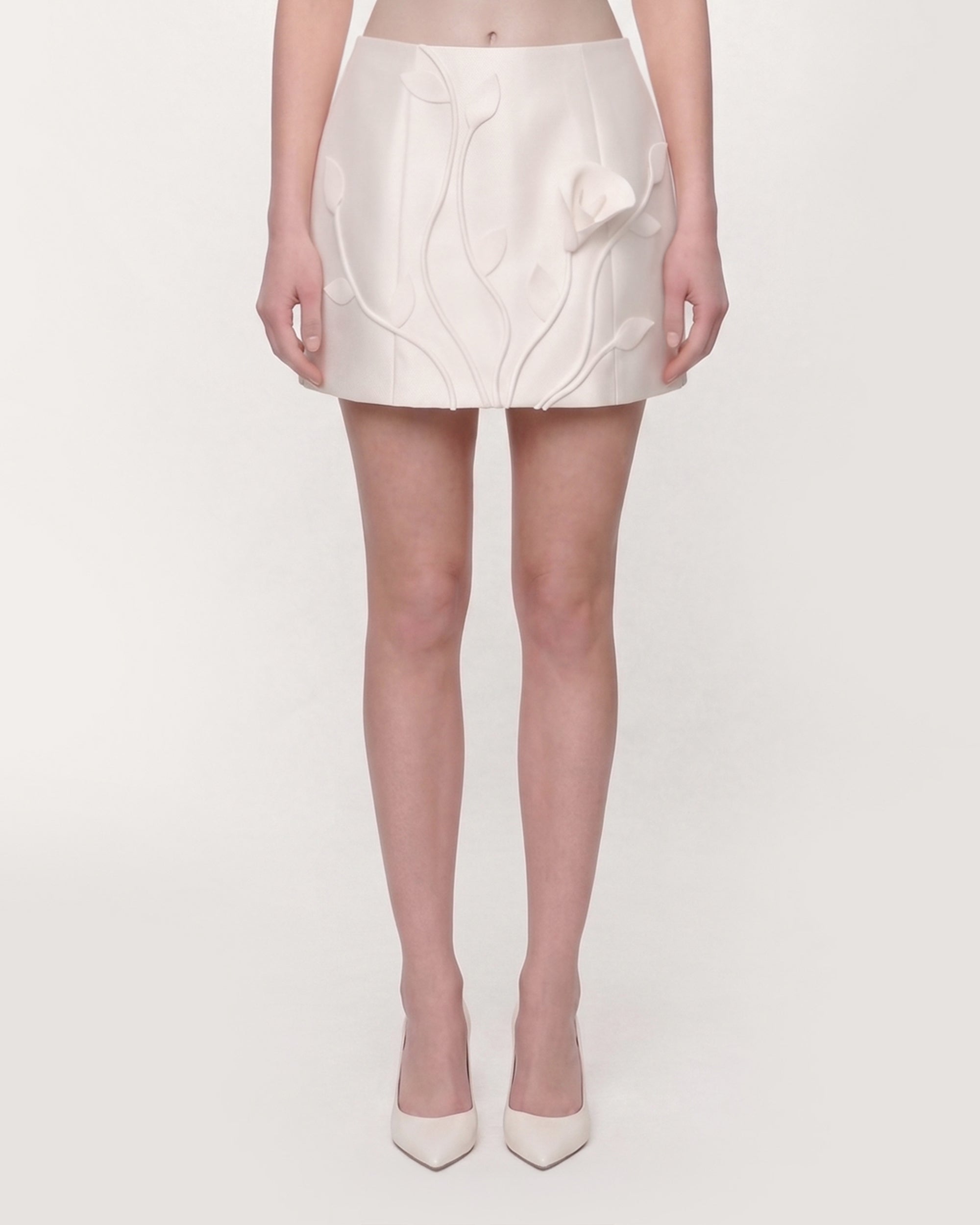 Floral Appliqué Mini Skirt - White