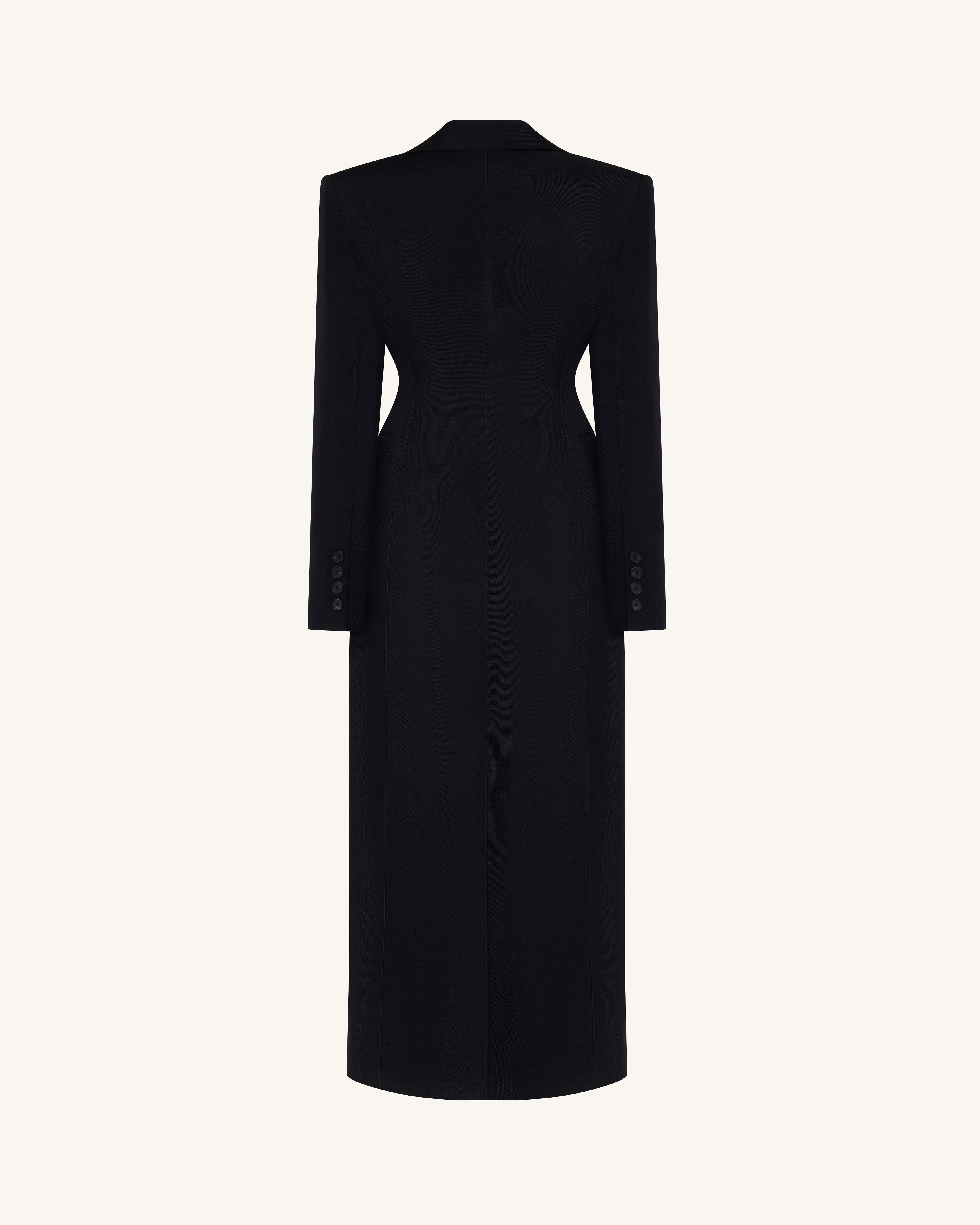 Structured Shoulder Fitted Lapel Maxi Coat - Black | JW PEI
