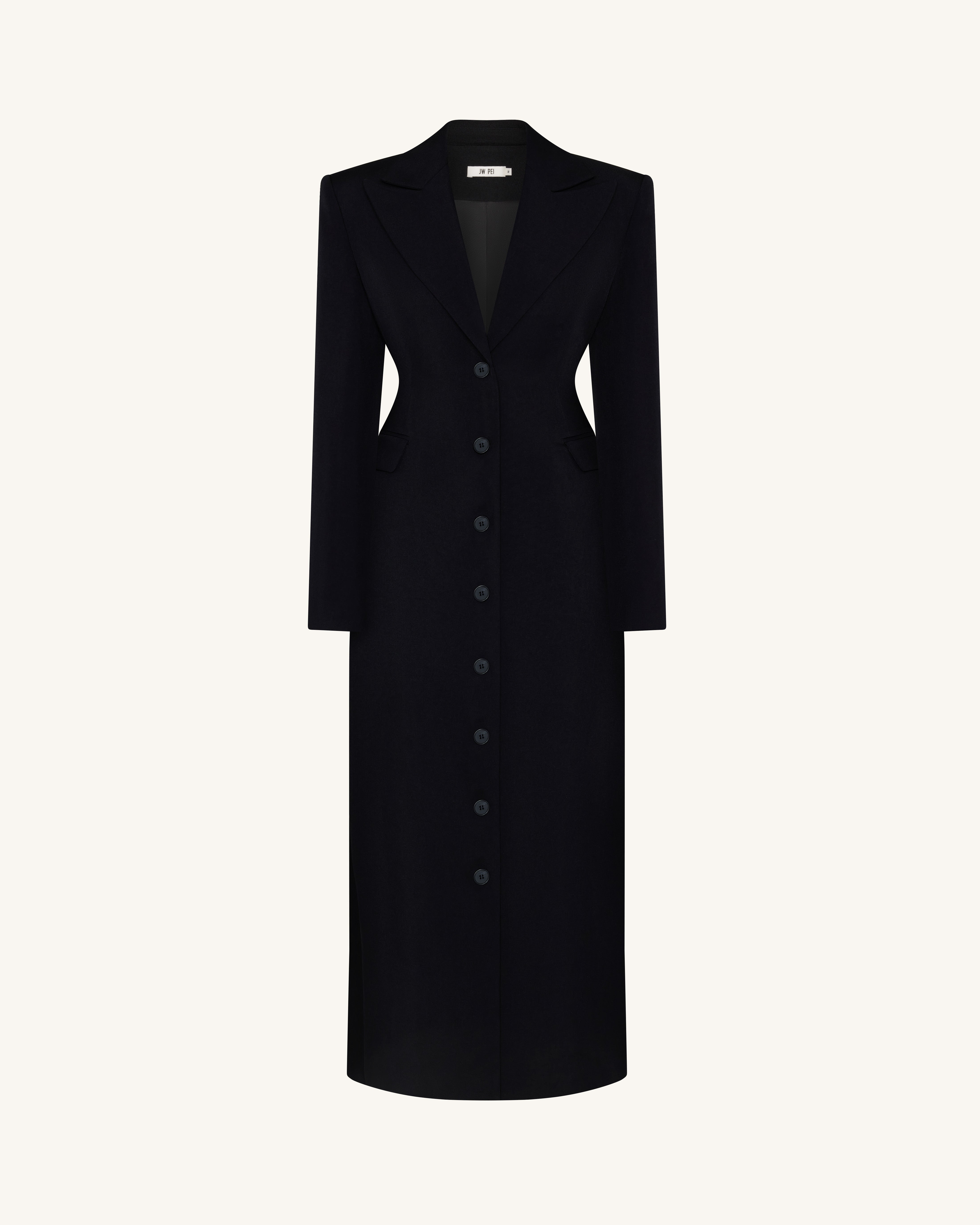 Structured Shoulder Fitted Lapel Maxi Coat - Black | JW PEI