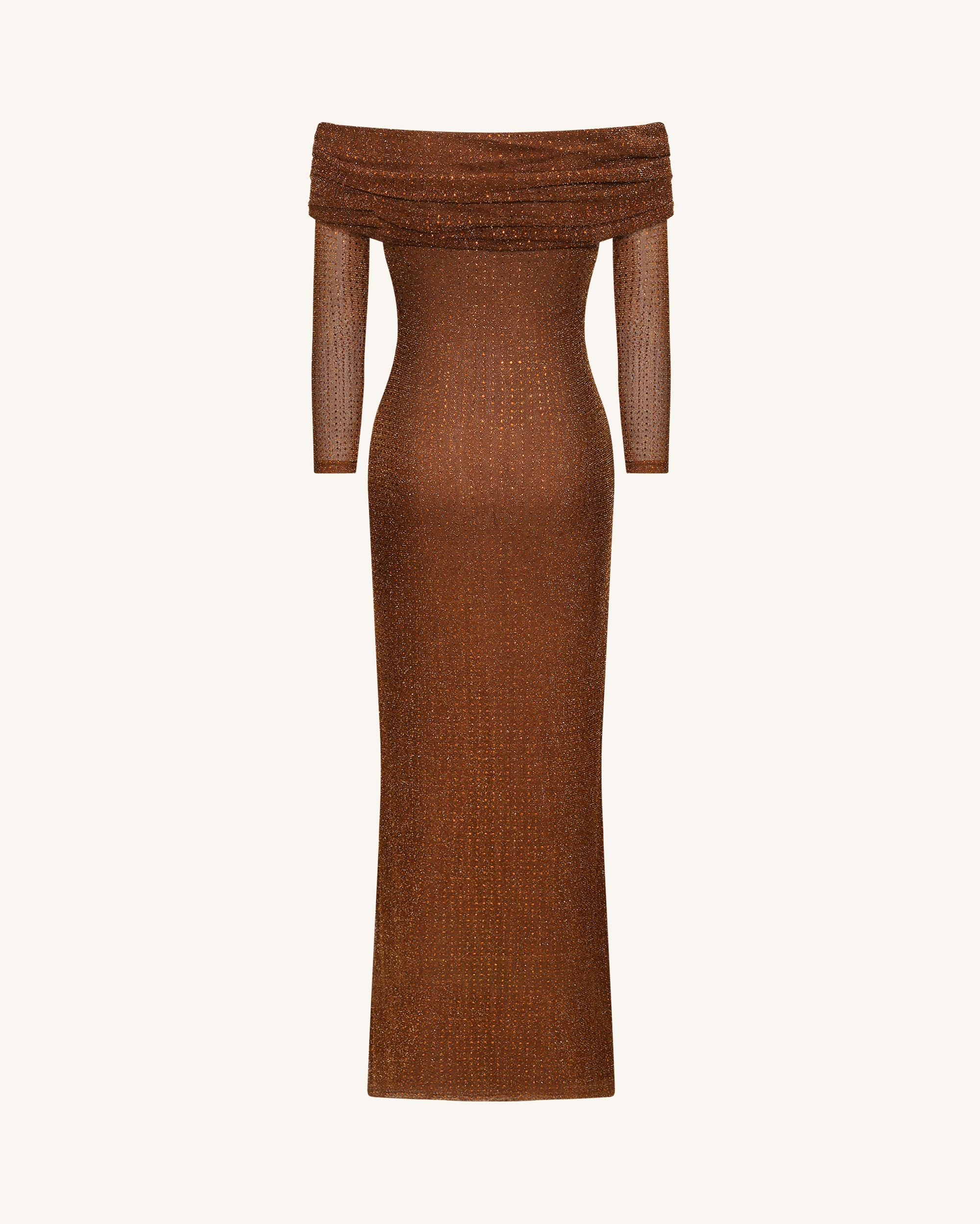 off shoulder brown maxi dress Josie Off Shoulder Mesh Maxi Dress - Dark Brown