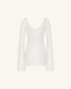 Pointelle Knit Keyhole Mini Dress - White