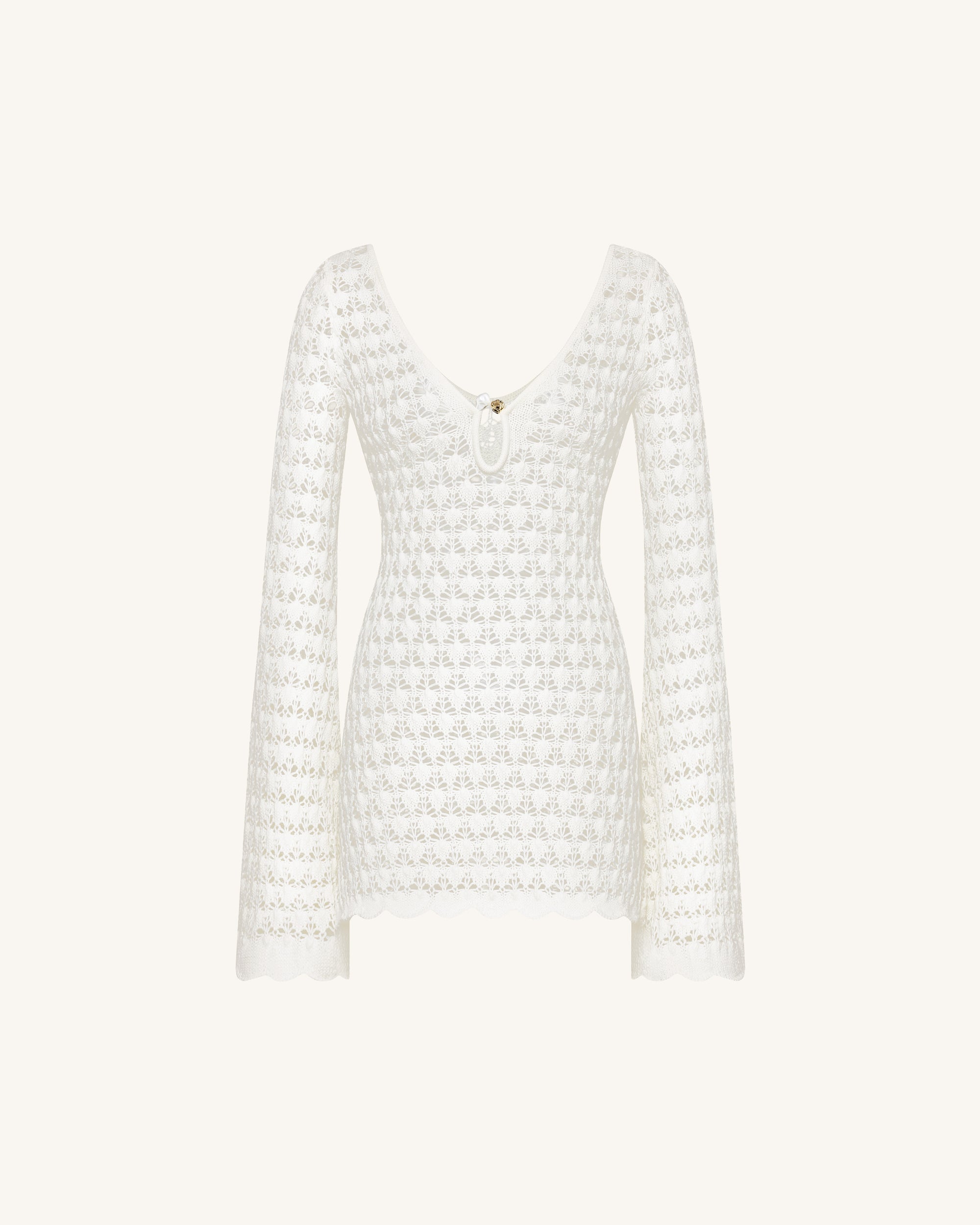 Pointelle Knit Keyhole Mini Dress - White