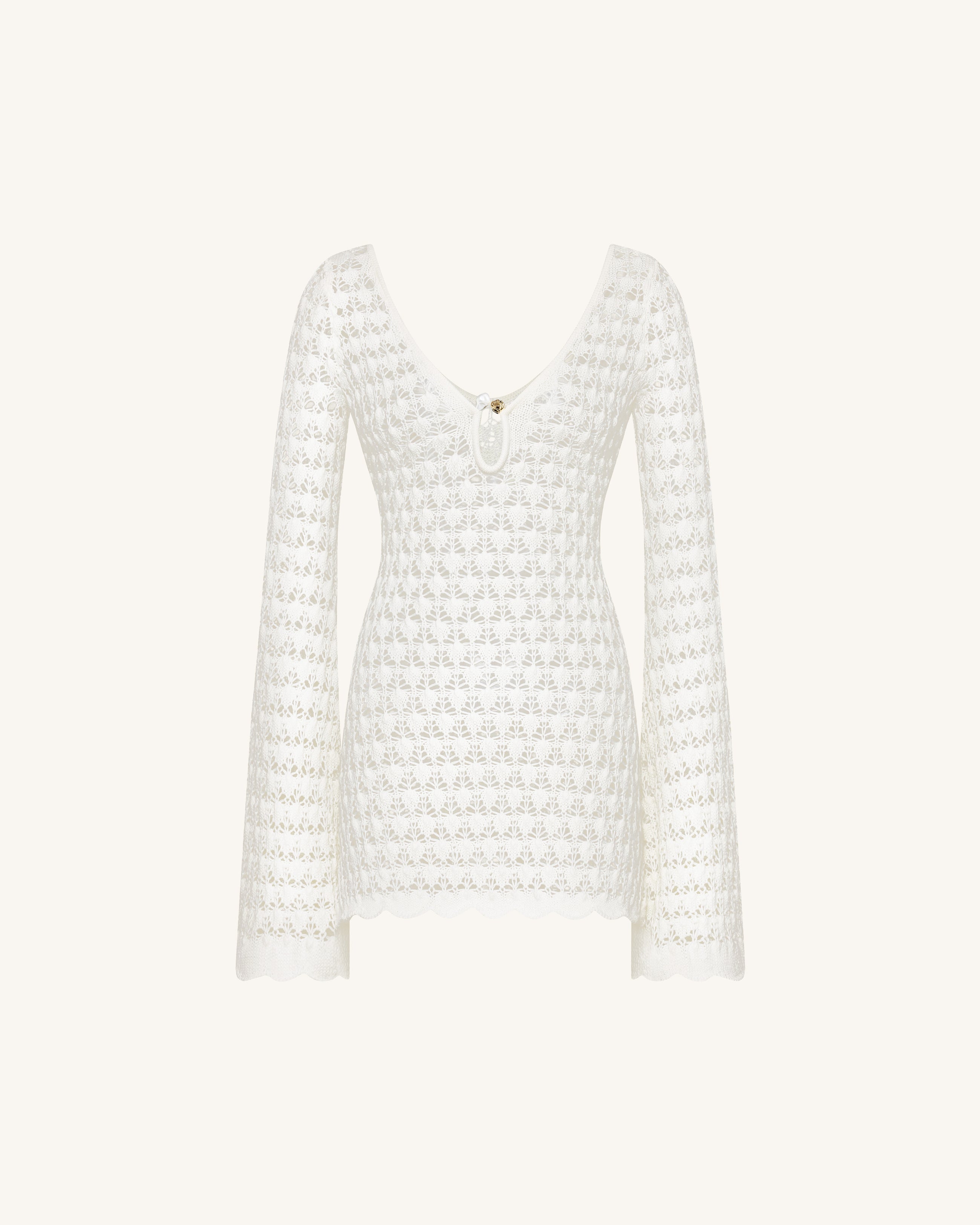 Pointelle Knit Keyhole Mini Dress - White
