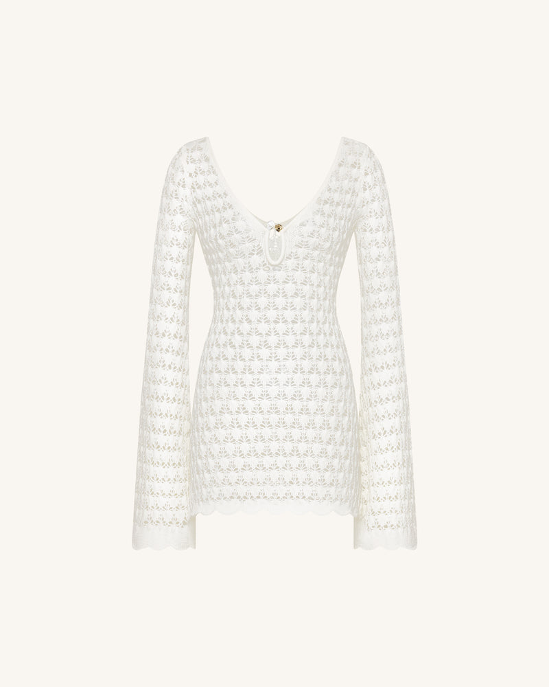 Pointelle Knit Keyhole Mini Dress - White