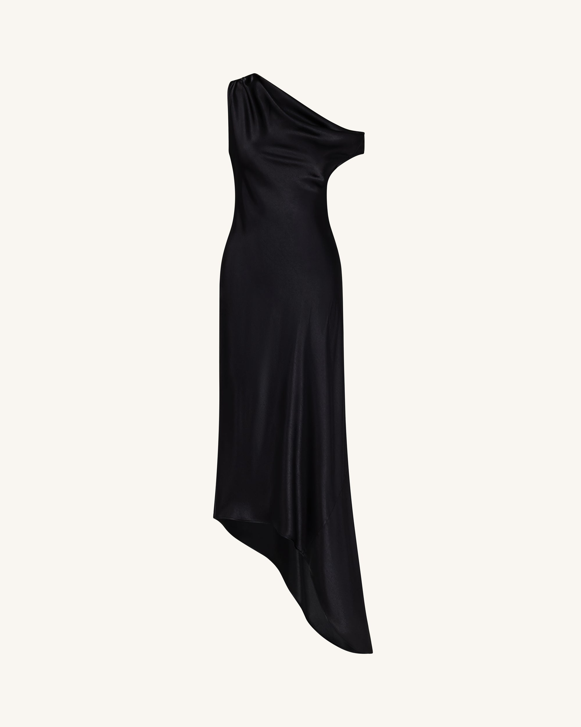 black one shoulder asymmetric dress Satin Draped One-Shoulder Asymmetric Dress - Black 10