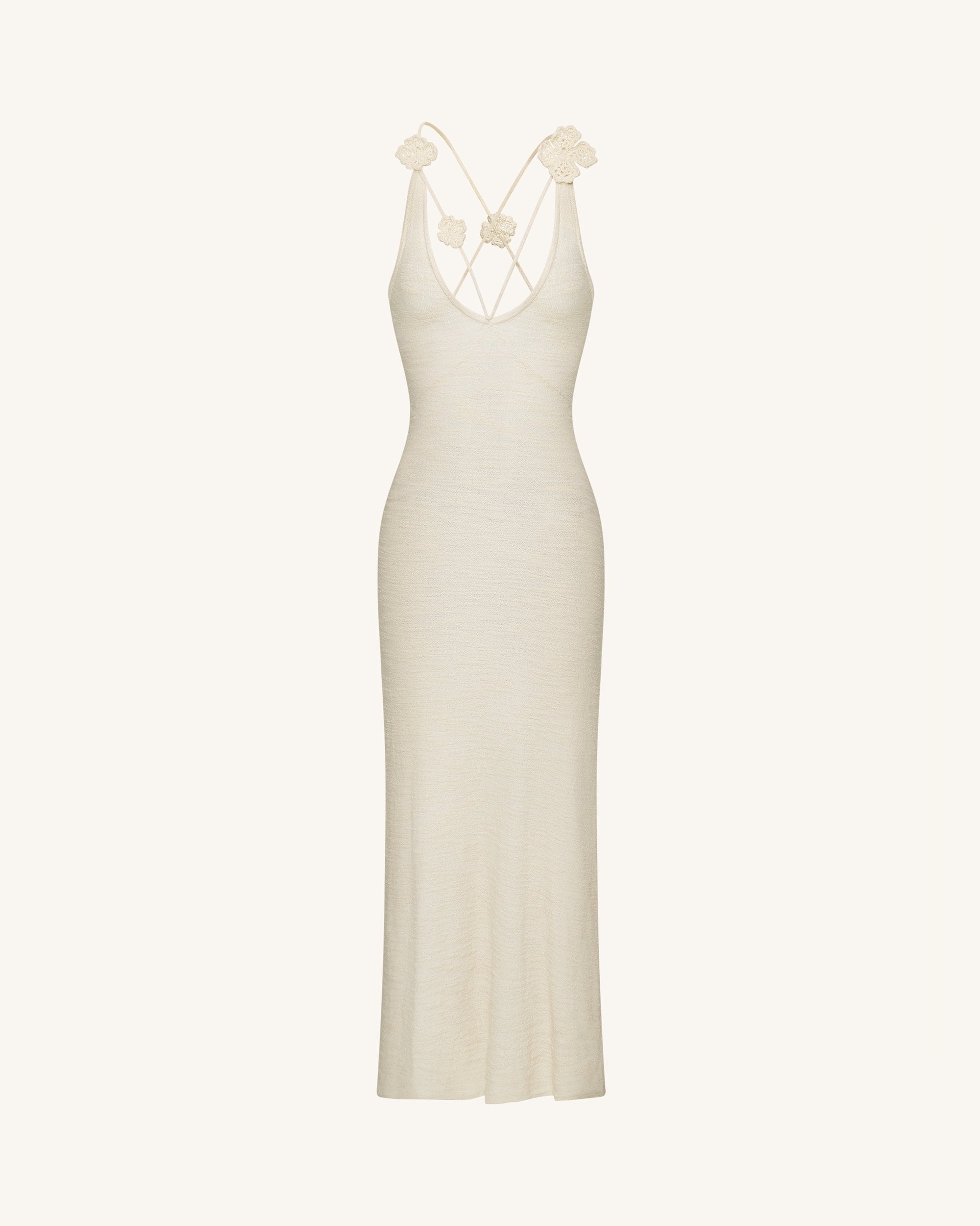Textured Knit Halter Maxi Dress - Cream