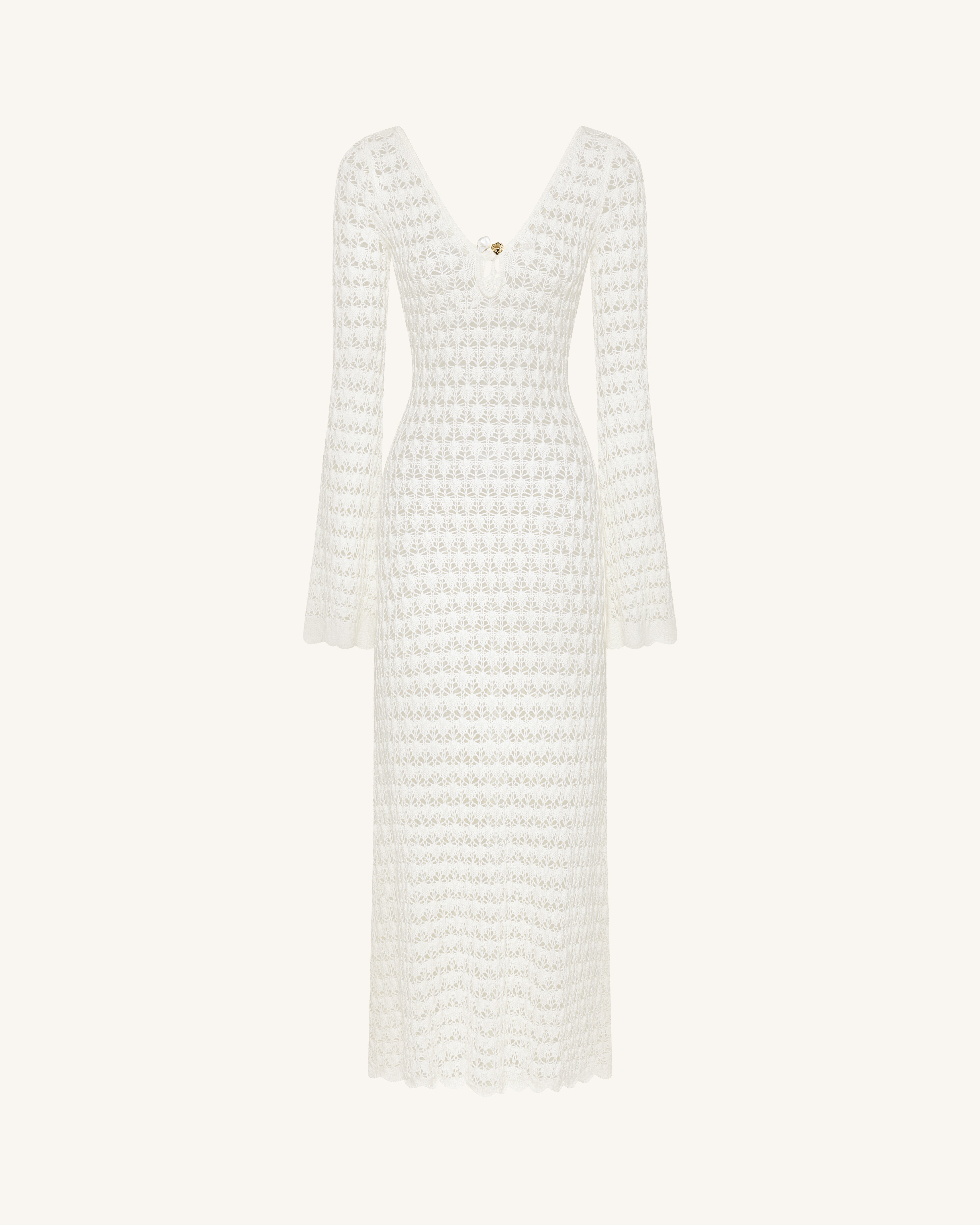 Pointelle Knit Keyhole Maxi Dress - White | JW PEI