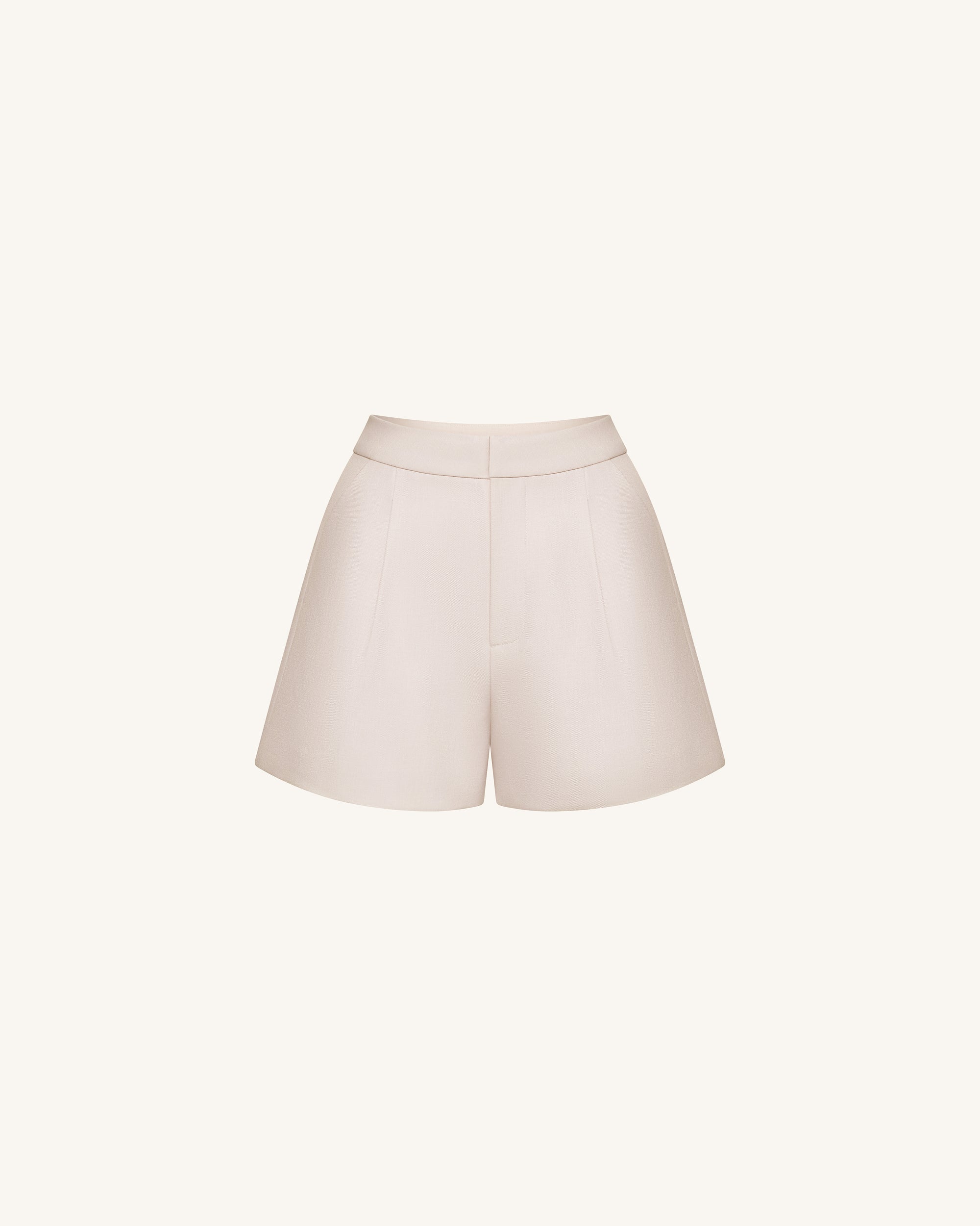 Woven Cotton Tailored Shorts - Beige